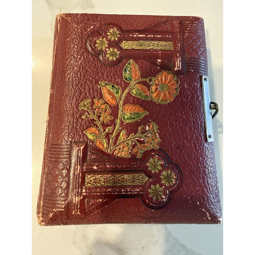 Antique Photo Album 1894 Filled With Calling Cards Etc Metal Clasp